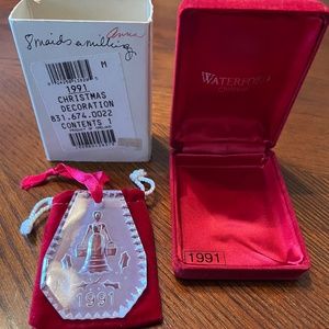 Vintage 1991 Waterford 8 Maids Milking 12 Days of Christmas Crystal Ornament